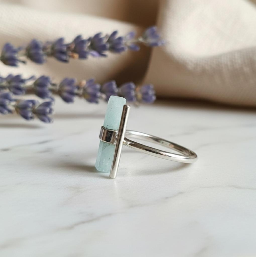 Raw Aquamarine Ring, Handmade Jewelry, 925 Solid Silver, Stick Gemstone, Statement Ring, Boho Ring, Adjustable Ring for Her