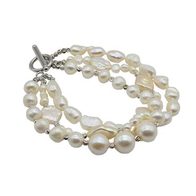 Bracelets pour femmes, perles naturelles blanches, taille multi-perles, bracelet multicouche, style baroque, bracelet de luxe, livraison gratuite