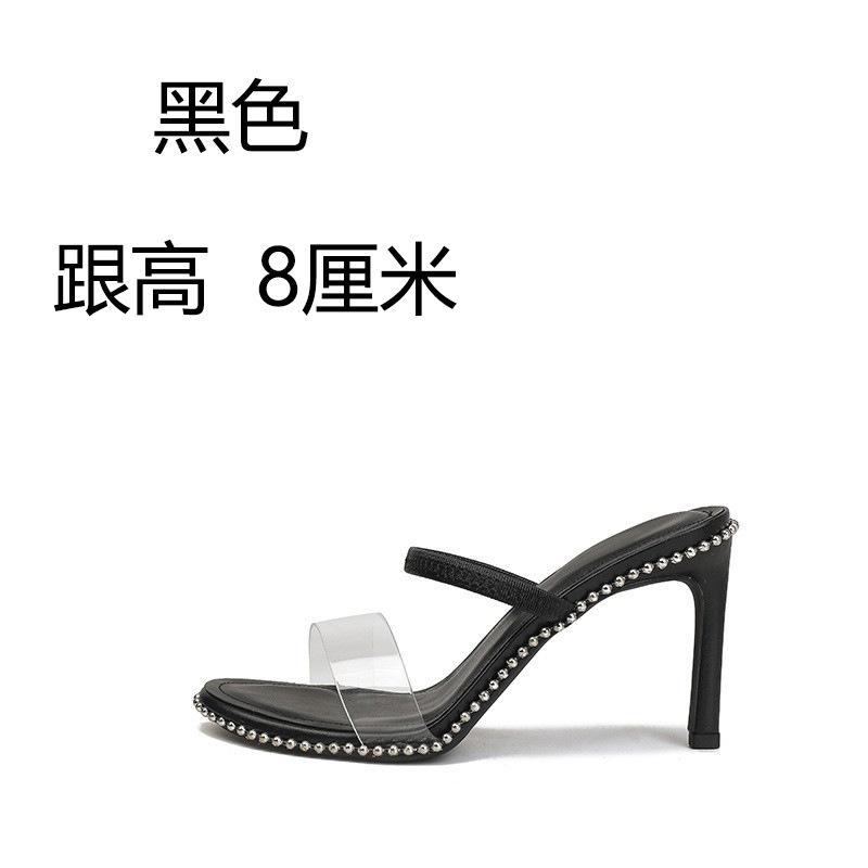 Fashion Water Diamond Transparent Slippers Women's 2025 New Summer with Thin Heels and Open Toed High Heels  Back Empty Outdoor Slippers