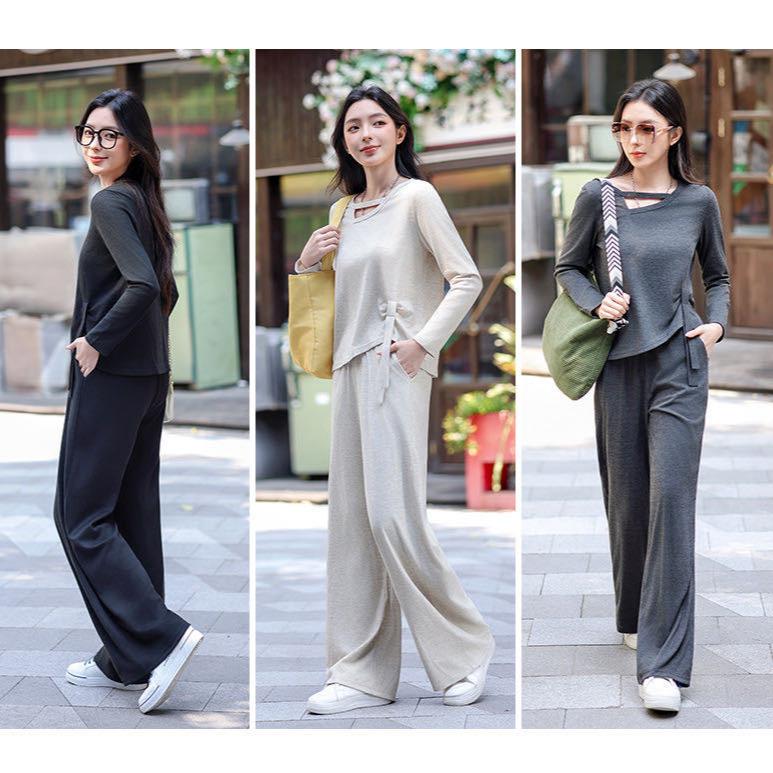 2026 Elegant Women's Suit Set: Long Sleeve & Pants, Loose, Fashionable, Comfortable, Casual, Simple, Breathable