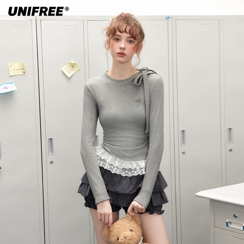 UNIFREE Pure Desire Style Lace Spliced Slim T-Shirt One Size