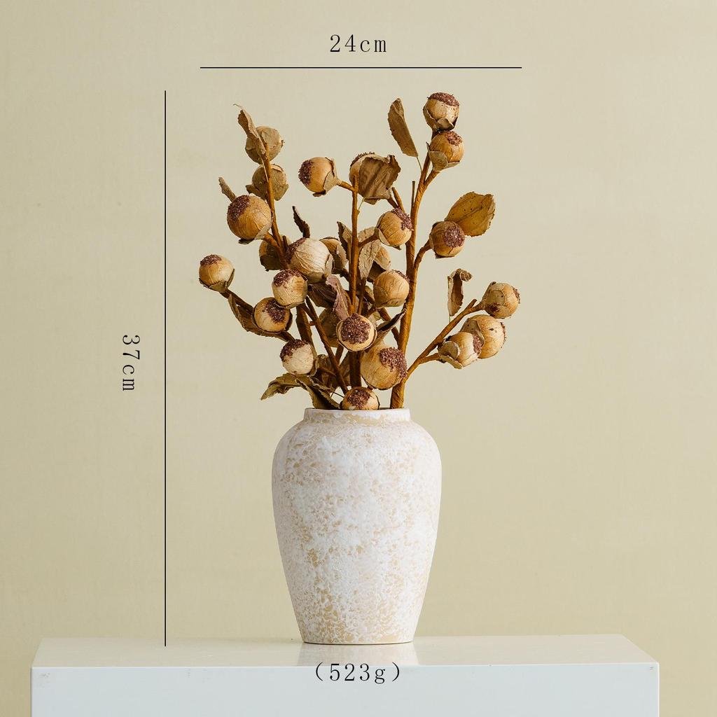 Shu Men Chinese Wabi-sabi Style Ceramic Vase for Dried Flowers – Retro Coarse Pottery Ornament for Living Room Decor.