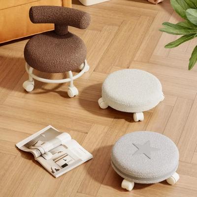 Backrest Low Stool Can Rotate Freely Home Chair Can Move Chair Silent Sliding Stool Cream Style Children's Light Luxury Chair