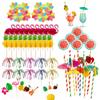 Hawaiian Party Set: 3D Honeycomb Fruit Straws, Umbrella Picks, Pineapple & Watermelon Decorations