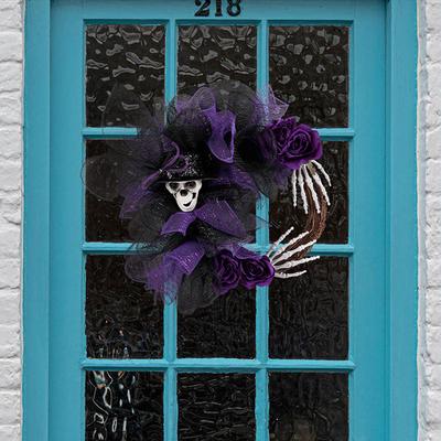 Home Skull Wreath Decoration With Skeleton Design Spookys Window Theme Decoration Prop For Holiday Porch Door Indoor Outdoor