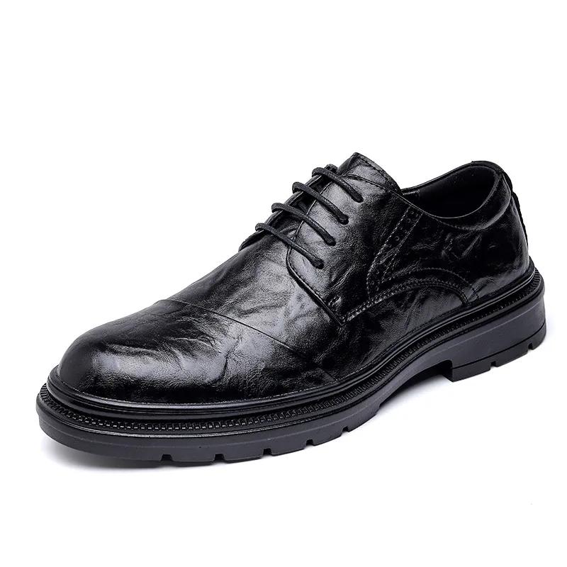 Genuine Leather Mens Business Shoes British Style Black Brogues Brand Male Footwear Flat Cowhide