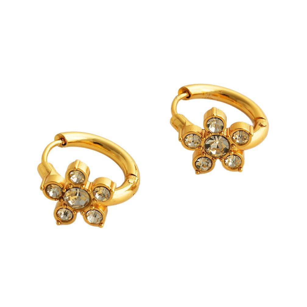 High-End Five-Petal Flower Zirconia Stud Earrings - Stainless Steel, INS Style, Simple & Versatile