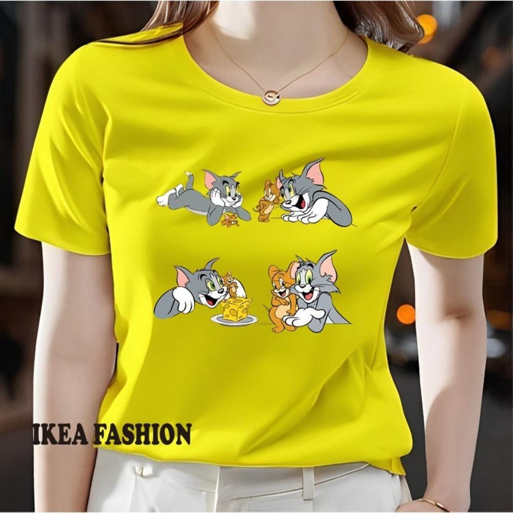 New casual women's printed short sleeved round neck slightly elastic T-shirt for spring and summer, new ins super popular