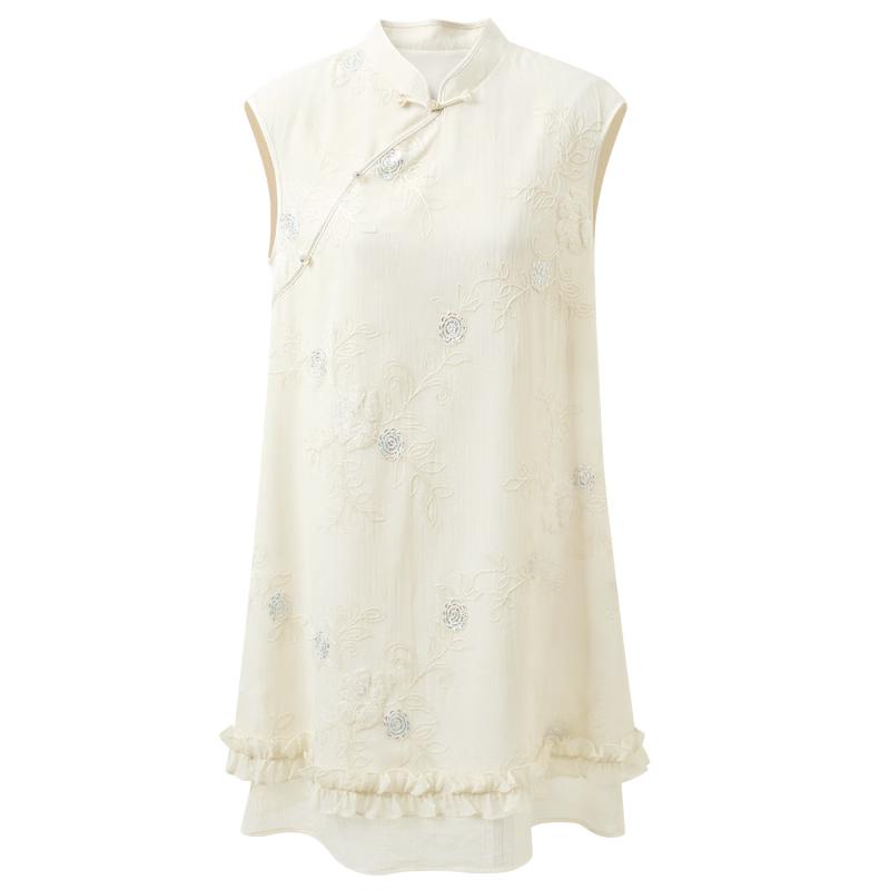 Sancai New Chinese Style Embroidered Sleeveless A-line Dress