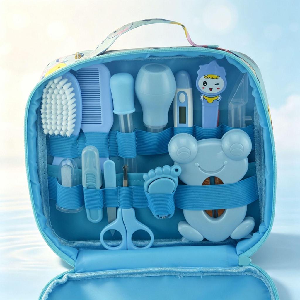Cloth Baby 13piece Set Care Bag Nasal Aspirator Nail Clipper Cartoon Design Daily Cleaning Essentials