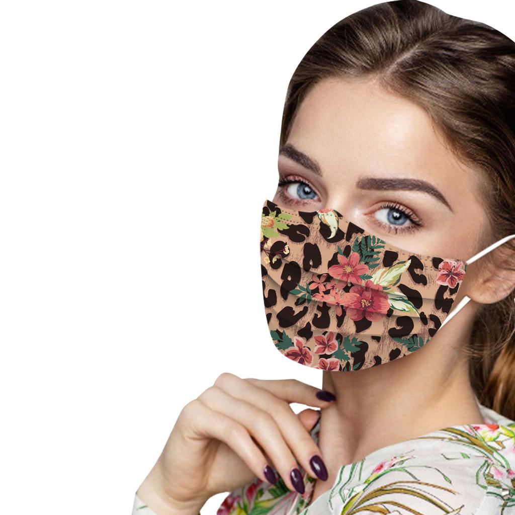 10PCS Adult Leopard Print Plus Flower Three-Layer Ddisposable Protective Mask