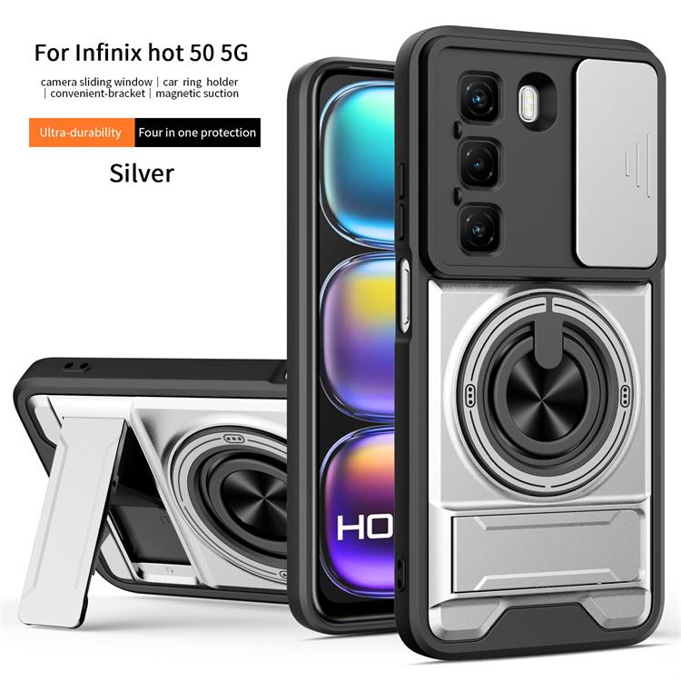 For Infinix Hot 60i Hot 60 Smart 10 Tecno Pop 10 Spark Go Lens Sliding Window Cover Car Magnetic Ring Double Bracket Phone Case