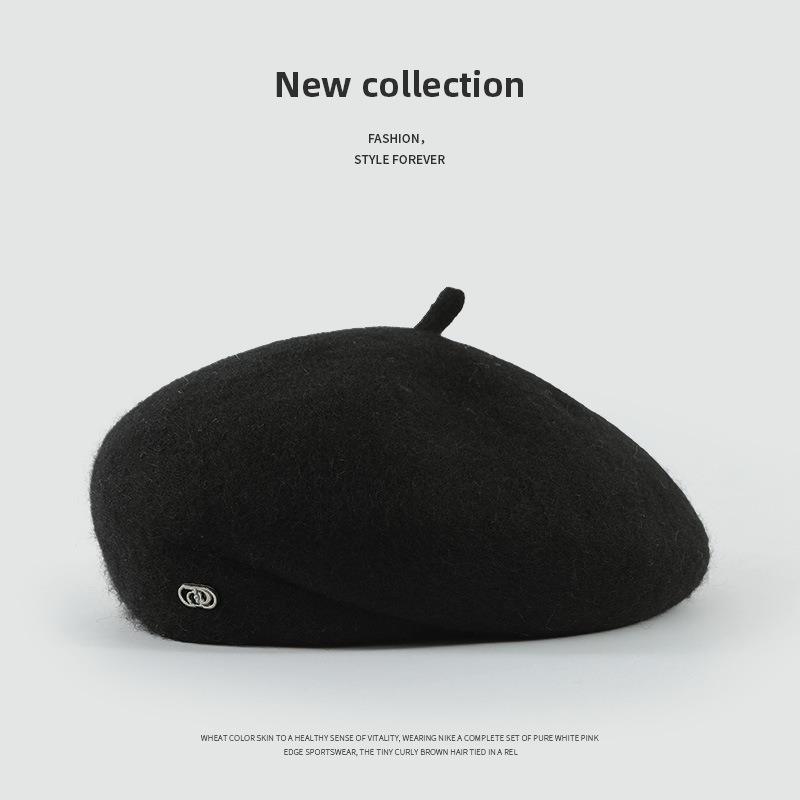 British Retro Wool Beret Female Autumn and Winter Painter Hat Showing Face Small Versatile Warm Hat