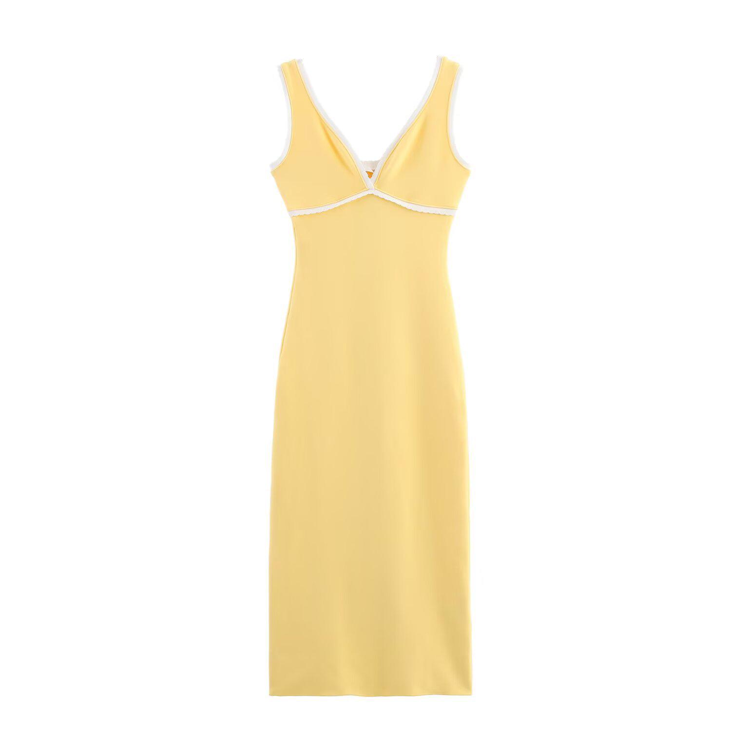 Autumn European & American Style Women s Mid-Length Color Block Layered Dress S жёлтый