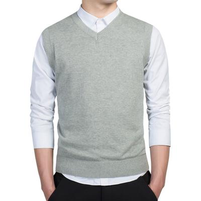 Maglia da uomo autunno inverno V lavorata a maglia maglione senza maniche tinta unita collo business