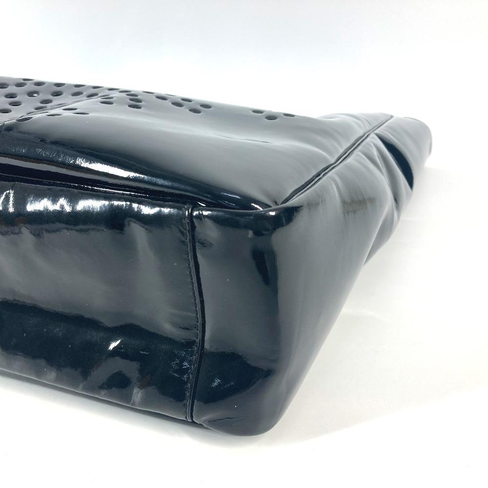 Chanel Punching Logo Triple Coco CC CC Mark Big Bag Hand Bag Enamel Black