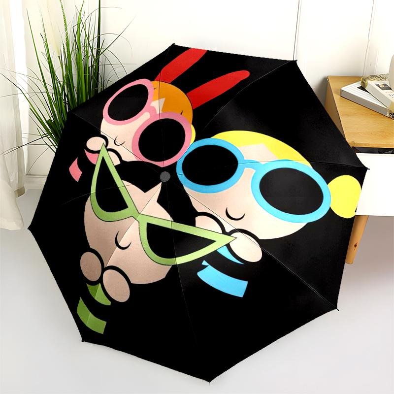 1PC The Powerpuff Girls Umbrella Portable Folding Umbrella Iron Frame Hole Bone Structure Outdoor Home Umbrella A7