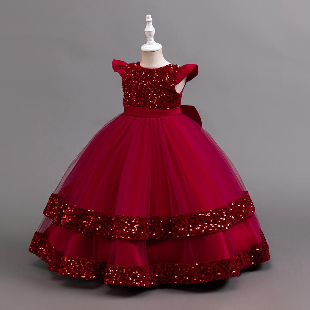 2025 New Elegant Girl Wedding Dress Sequined Mesh Princess Dress 4-12 Year Old Girl Graduation Party Prom Evening Dress