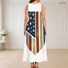 Women Plus Size Sleeveless Maxi Dress Round Neck Triple Keyhole Cutout Star Stripe Print Red Blue Off White