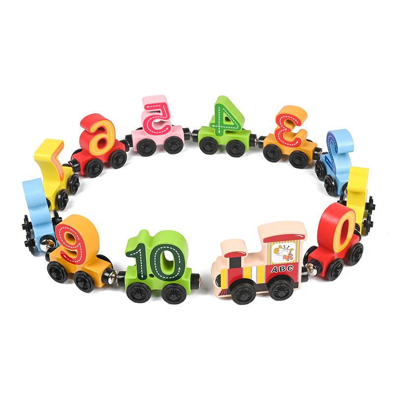 Colorful Wooden Magnetic Train with Number and Letter Blocks - Educational Pull-Along Toy for Preschoolers
