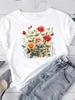 (Asian Size) Watercolor Flower Cute Short Sleeve Tee Clothing T Shirt Woman Women Fashion Top Print Female Graphic T-shirts