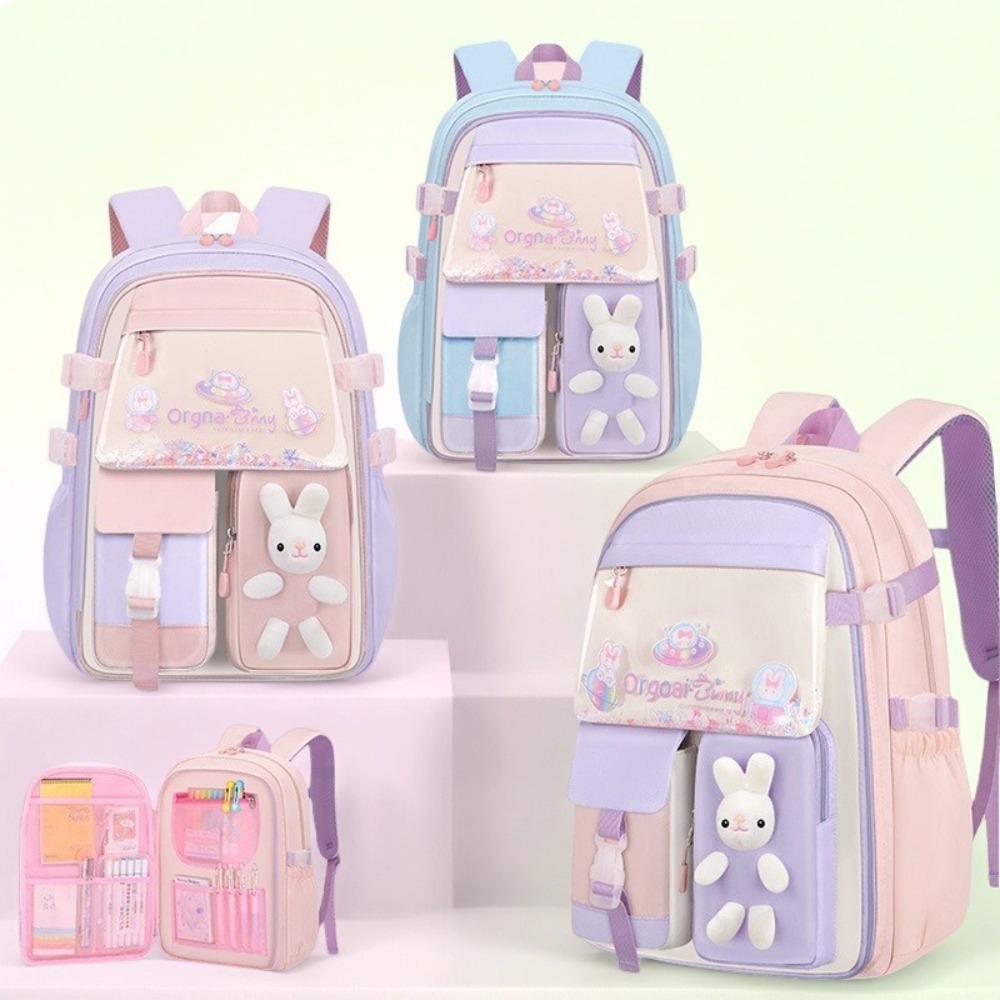 Side-Open Rabbit Children Backpack Oxford Student School Bag Simple Shoulders Bag  Primary School