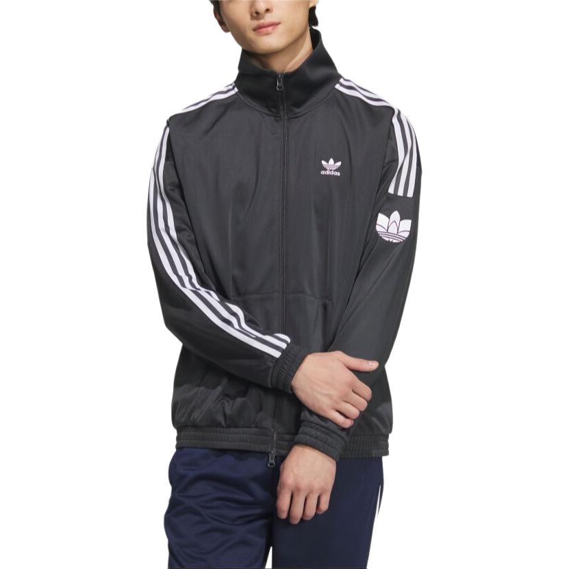 adidas Originals 3 Strepen Letterlogo Streepdessin Klassiek Retro Sport Staande Kraag Lange Mouwen Jas Heren Jas Diep Antraciet JL8397