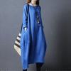 Abito Maxi da Donna in Lino a Manica Lunga con Scollo a O, Oversize Casual, Tunichetta Lunga Dritta