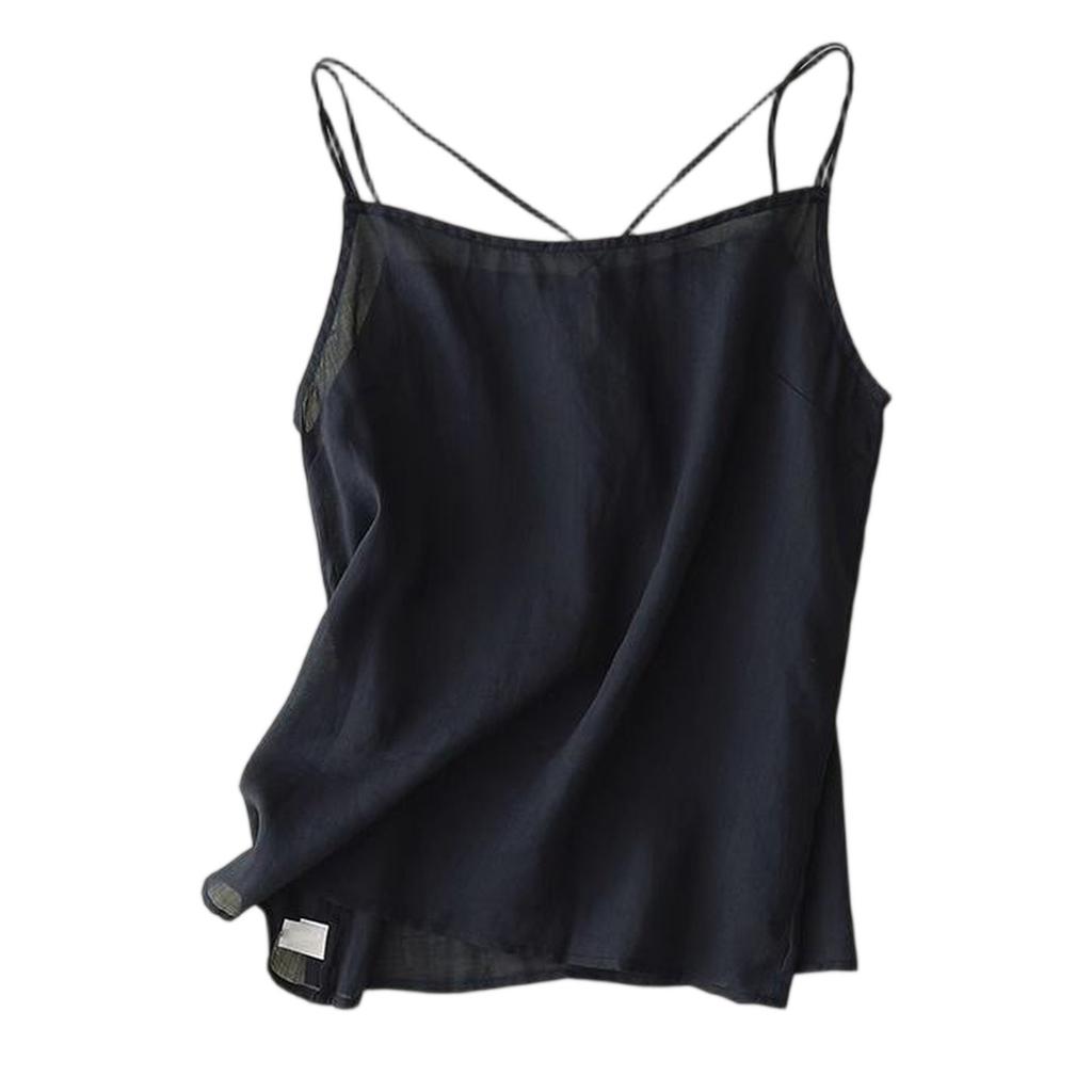 Débardeur Minimaliste Lâche pour Femme en Mélange Coton Lin avec Design Croisé Devant