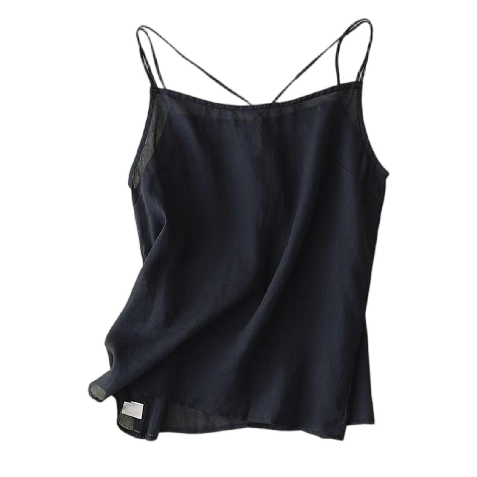 

Women s Minimalist Loose Fit Cotton Linen Blend Tank Top With Cross Front Design XL Темно-синій