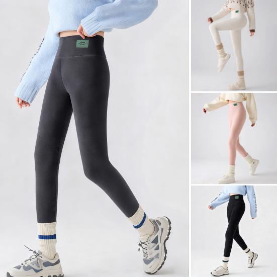 Winter Leggings High-Waisted Slim Cut Warm Lambswool Fabric Lining Bottom Pants Cold Weather Resistance Women Pants