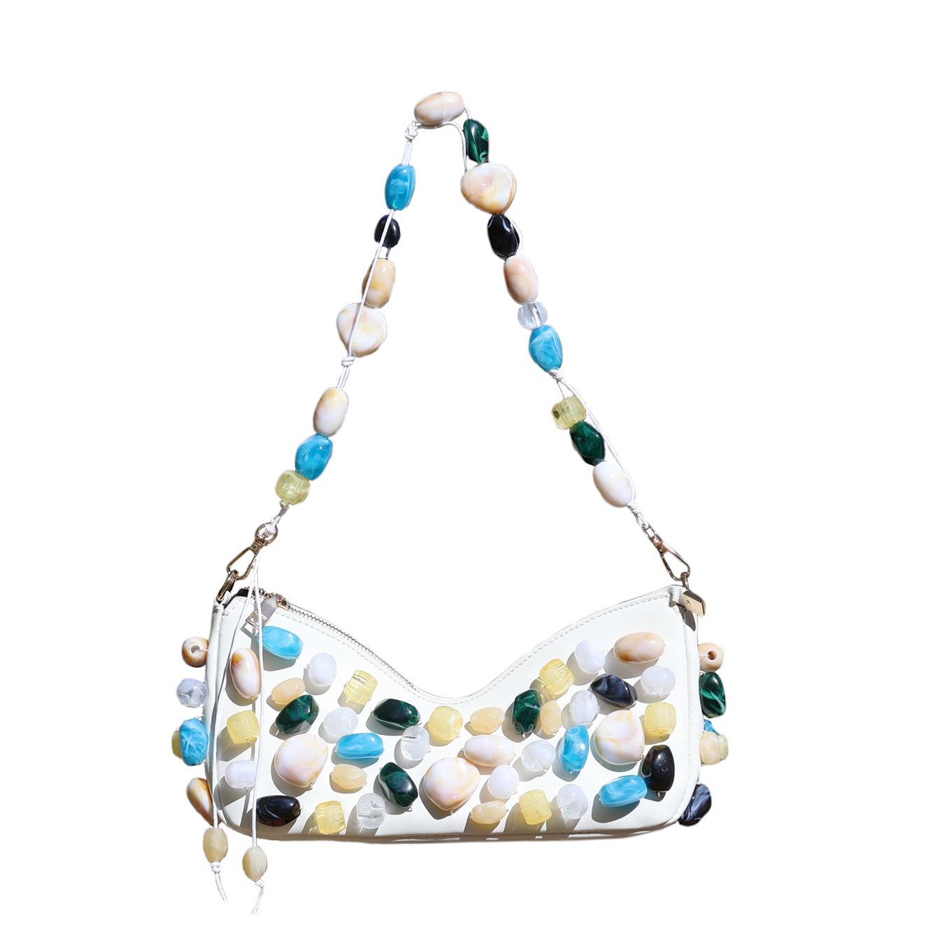 

NEW Colored stones Evening Clutch Bag Women Designer Dinner Party Handbag Purse Lady Square Tote Shoulder Bag білий