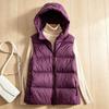 Women's Lightweight, Thickened Down Vest for Middle-Aged and Elderly Women Solid-Color Hooded Puffer Jacket