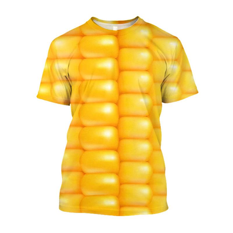 Summer Round Neck 3D Creative Corn Printed T-shirts Fashionable Casual Short Sleeved Children's Boy and Girl Kids Unisex T-shirts