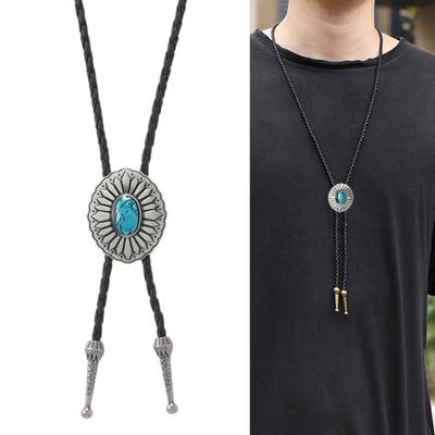 Collier Bolo Tie Western Rodeos pour hommes et femmes, pendentif fleur en métal, cordon en similicuir, cravate pour festivals