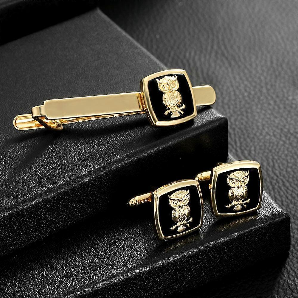 Animal-shaped cufflinks and tie clips for men, business style, shirt cuff studs, tie clip set, gift box, alloy.