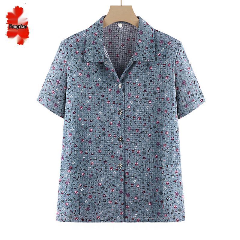 Middle-Aged Women s Floral Print Blouse 5XL