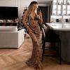 Early Spring New European and American Gyaru Perspective Backless Dress Sexy Deep V Lace Stitching Print Sling Long dress Women