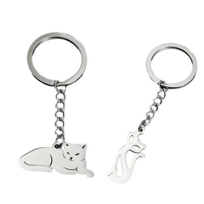 Fashionable Stainless Steel Kitten Cat with Lovely Charm Keychain Pendant Lovely Animal Keyring for Bag Decoration