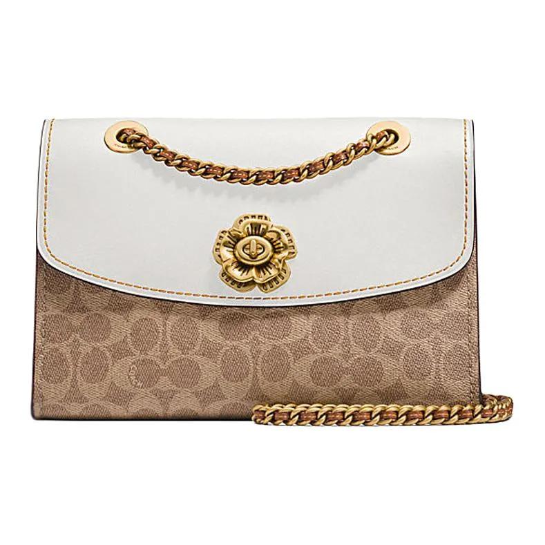 COACH PARKER Coated Canvas Leather Handbag , Shoulder Bag Medium Women's White Brown (Unisex) Crossbody Bags 30585 B4HA