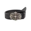 Bohemian Embossed Floral Men's Leather Belt with Cross Alloy Hollow-Out Design