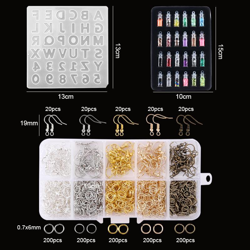 Resin Molds Silicone Kit with Epoxy Resin Supplies Dried Flowers Earring Hooks Foil Flakes Necklace Cord for DIY Jewelry Making
