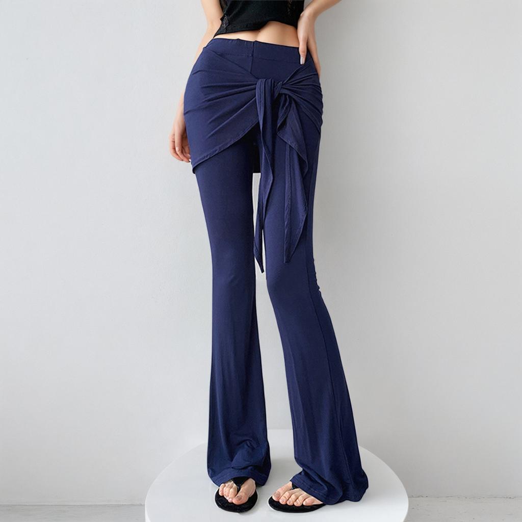 Women's Sexy Solid Colour Micro False Two Piece Lace Up Designer Casual Pants