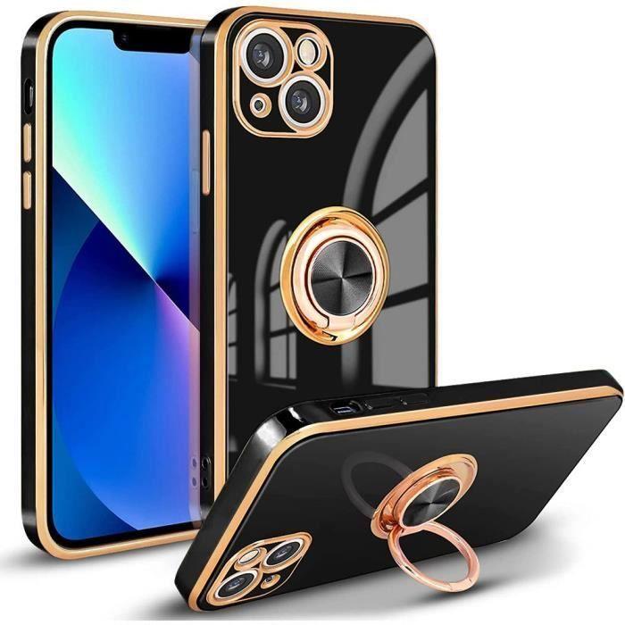 Coque de protection - E.F.CONNECTION - pour iPhone 13 - Noir - Antichoc - Bordure Or