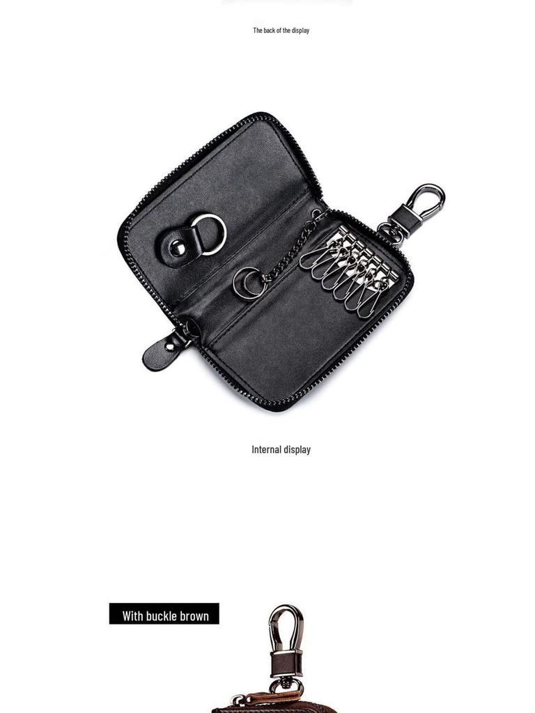 Men's Large Capacity Genuine Cowhide Key and Card Holder with Zipper