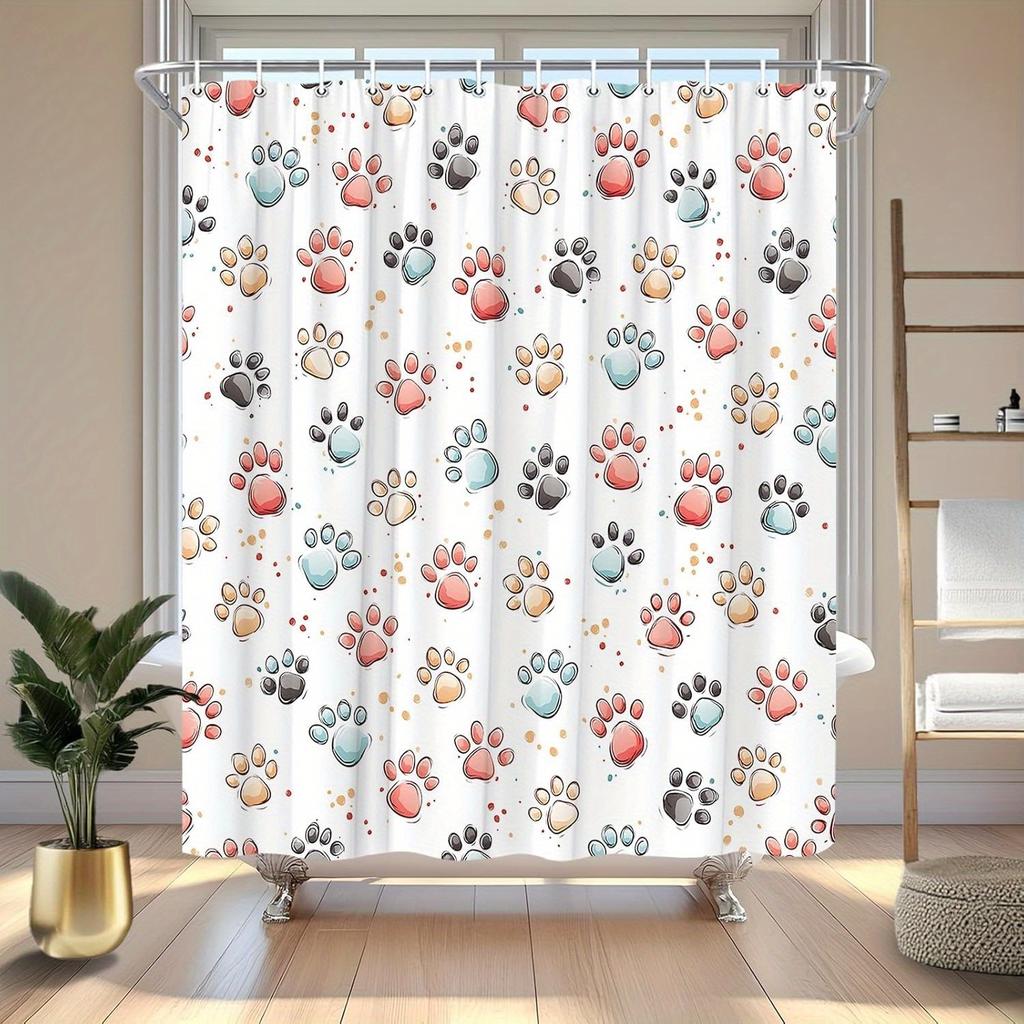 Colorful Animal Paw Print Shower Curtain - Waterproof Polyester, Abstract Design, Perfect for Pet Lovers, Bath Decor