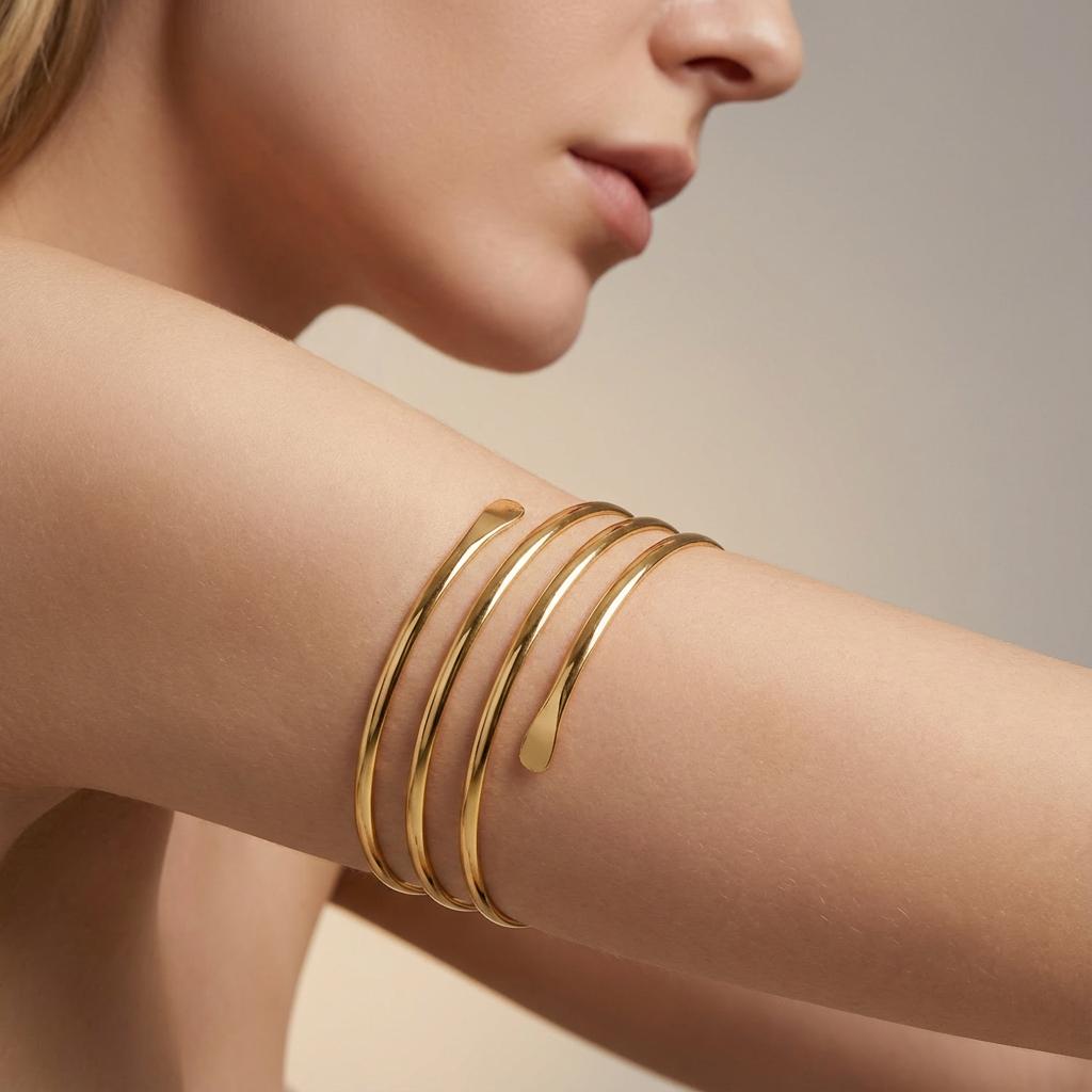Minimalist Gold Color Spiral Upper Arm Cuff Bracelet for Women Boho Line Geometric Upper Cuff Bracelet Beach Festival Jewelry