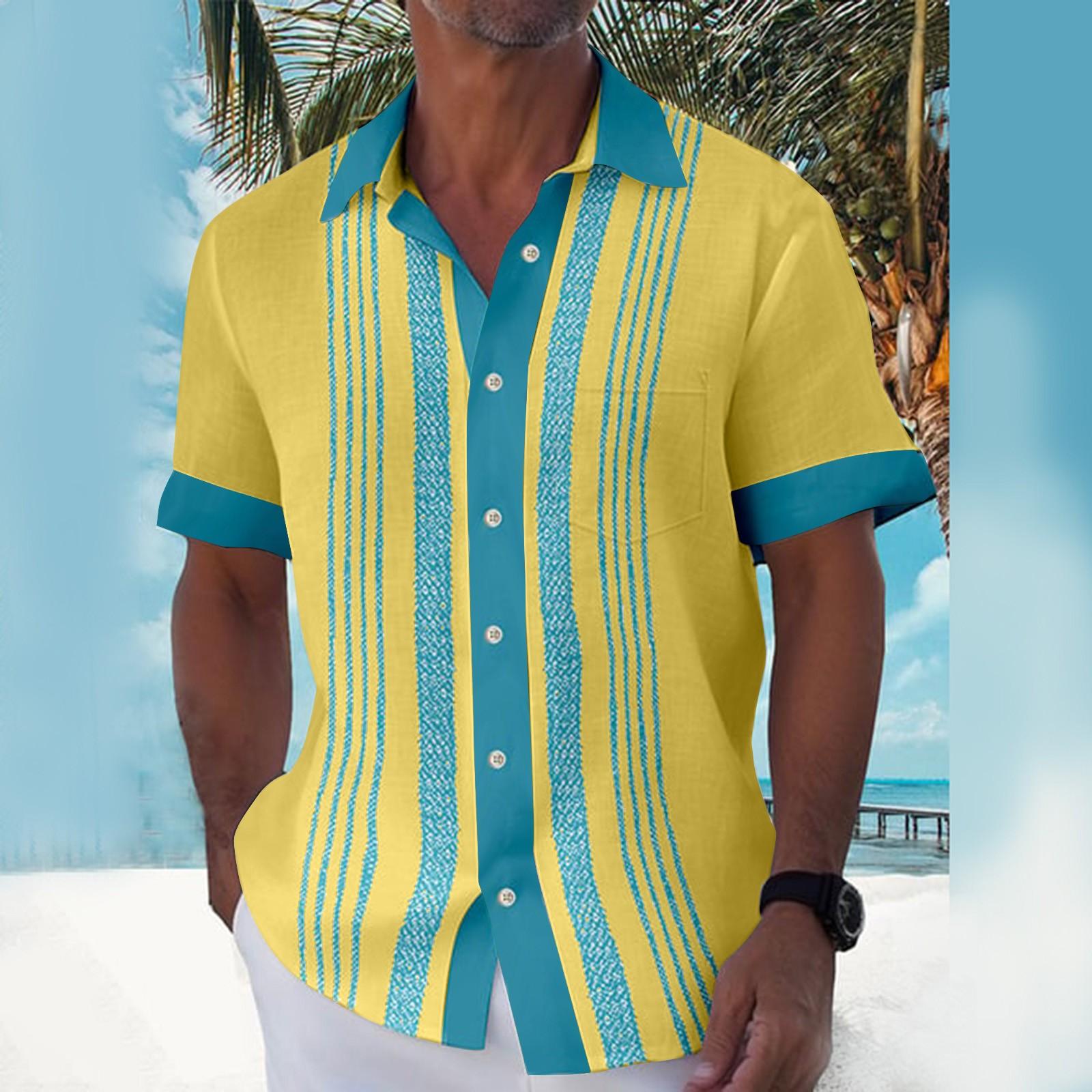 

Гавайская рубашка для мужчин, мужские винтажные рубашки для боулинга на пуговицах, летняя пляжная рубашка с коротким рукавом XL жёлтый