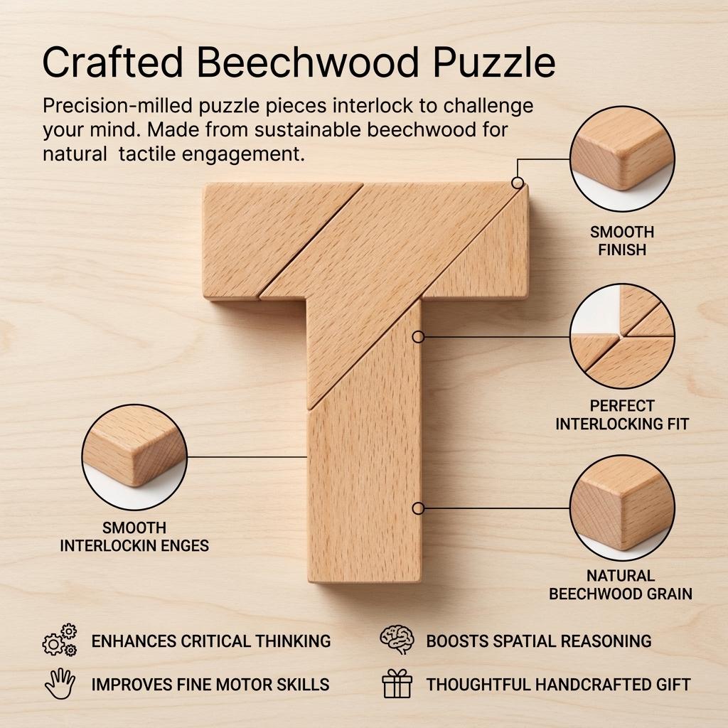 Wooden-T Puzzle Brain Teaser Game For Adults And Students Durable Natural Woods Material
