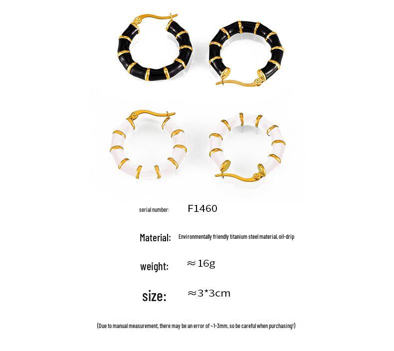 18k Gold-Plated Titanium Steel Drip Glaze Hoop Earrings - Fashionable Versatile Bamboo Design